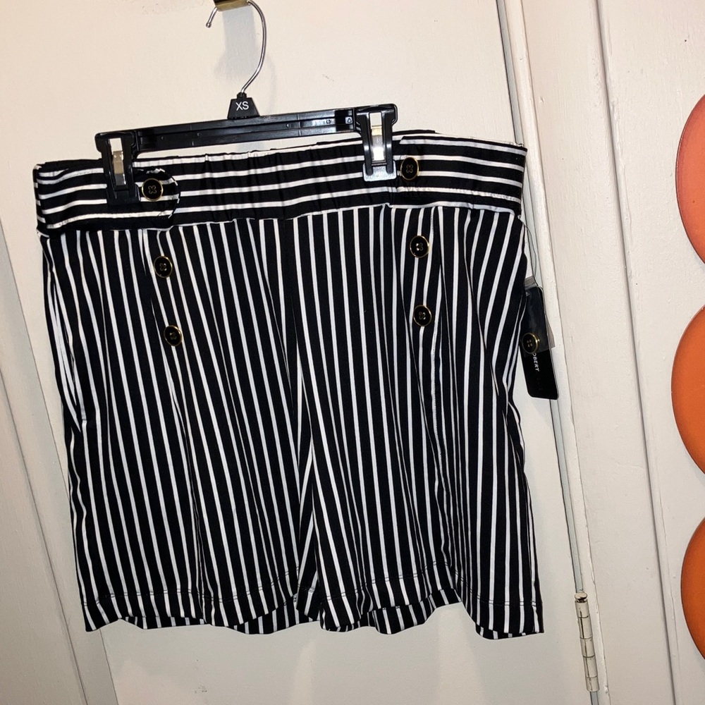 Robert Louis Black And White Striped High Waist Shorts Large New